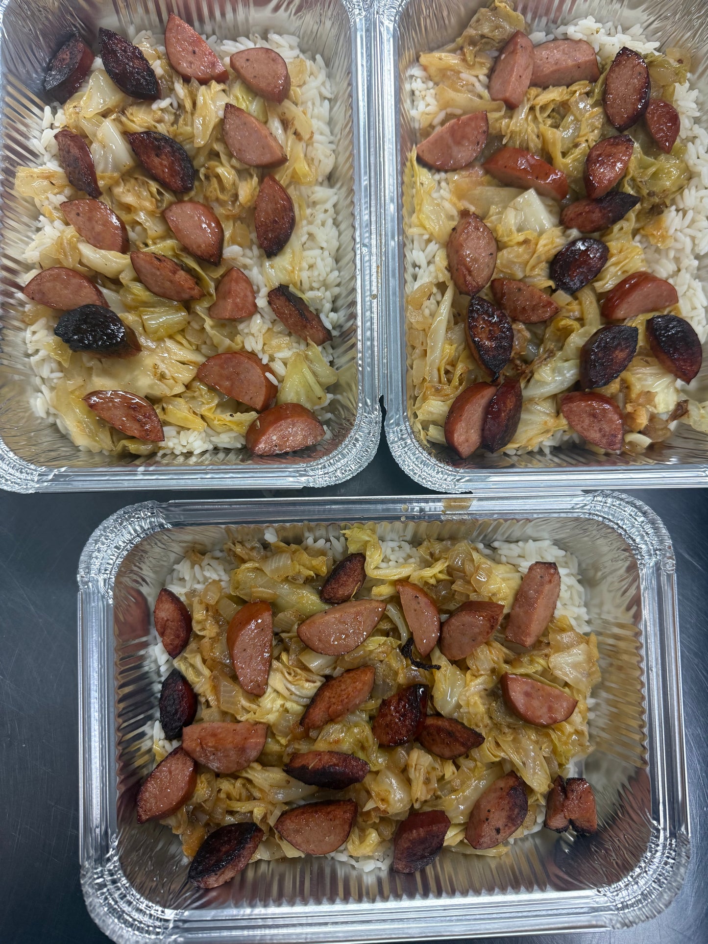 Smoked Sausage and Cabbage over Rice