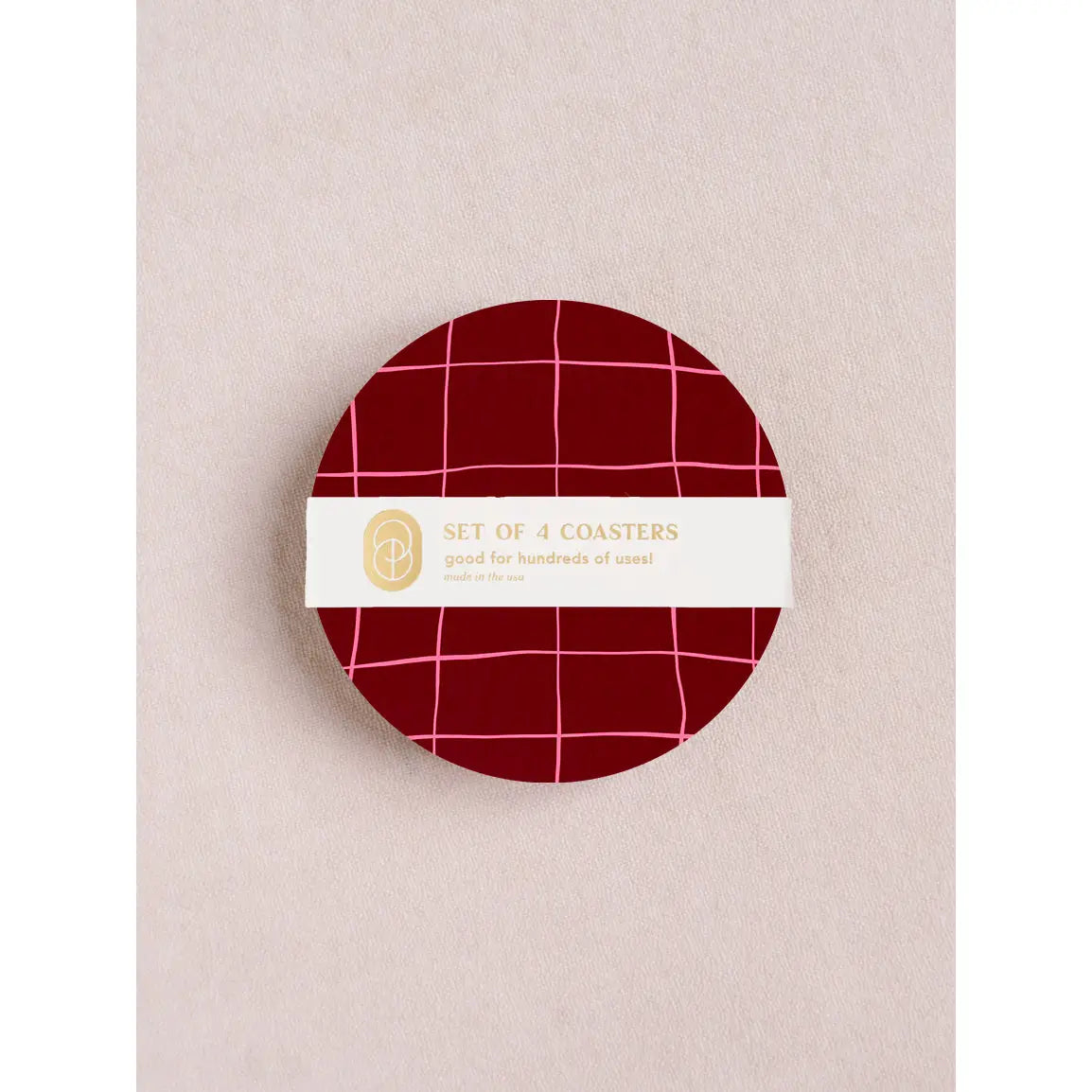 One & Only Paper - Pink & Burgundy Plaid Coaster