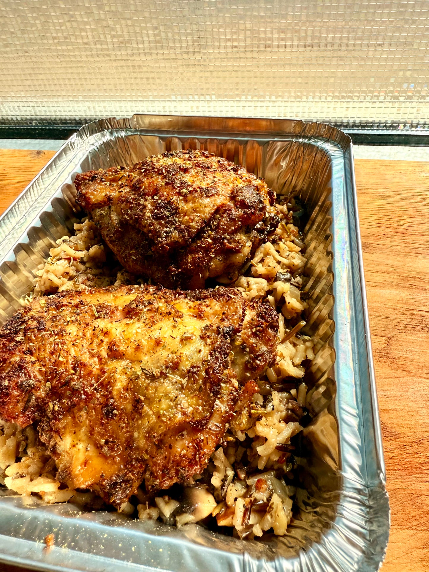 Roasted Chicken Thighs with Mushroom Wild Rice