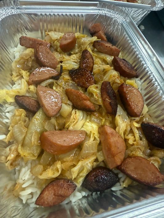 Smoked Sausage and Cabbage over Rice