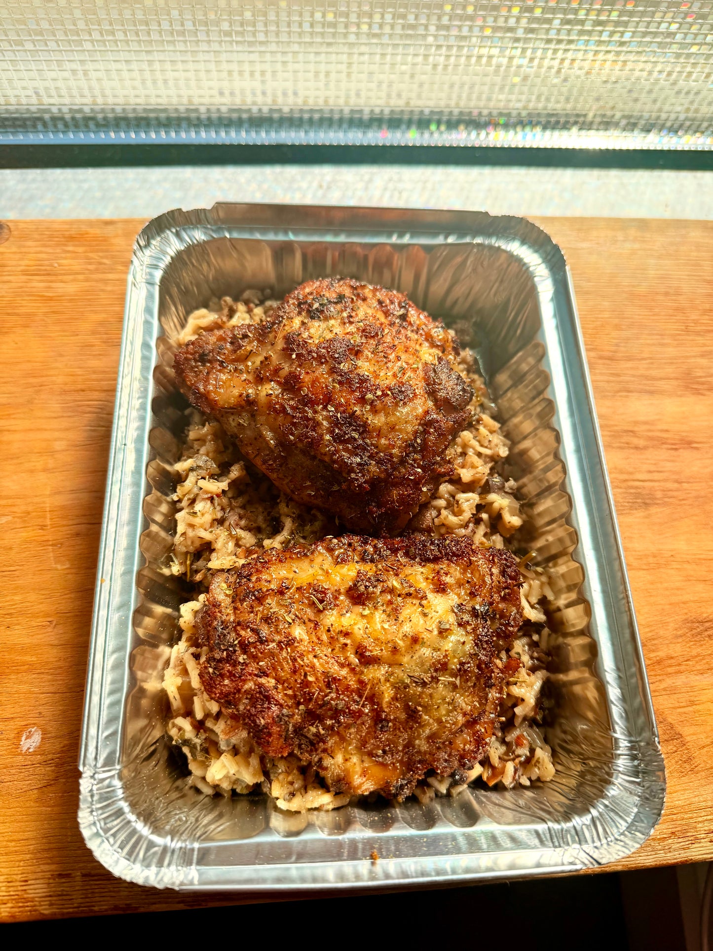 Roasted Chicken Thighs with Mushroom Wild Rice