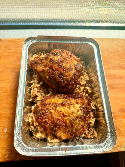 Roasted Chicken Thighs with Mushroom Wild Rice