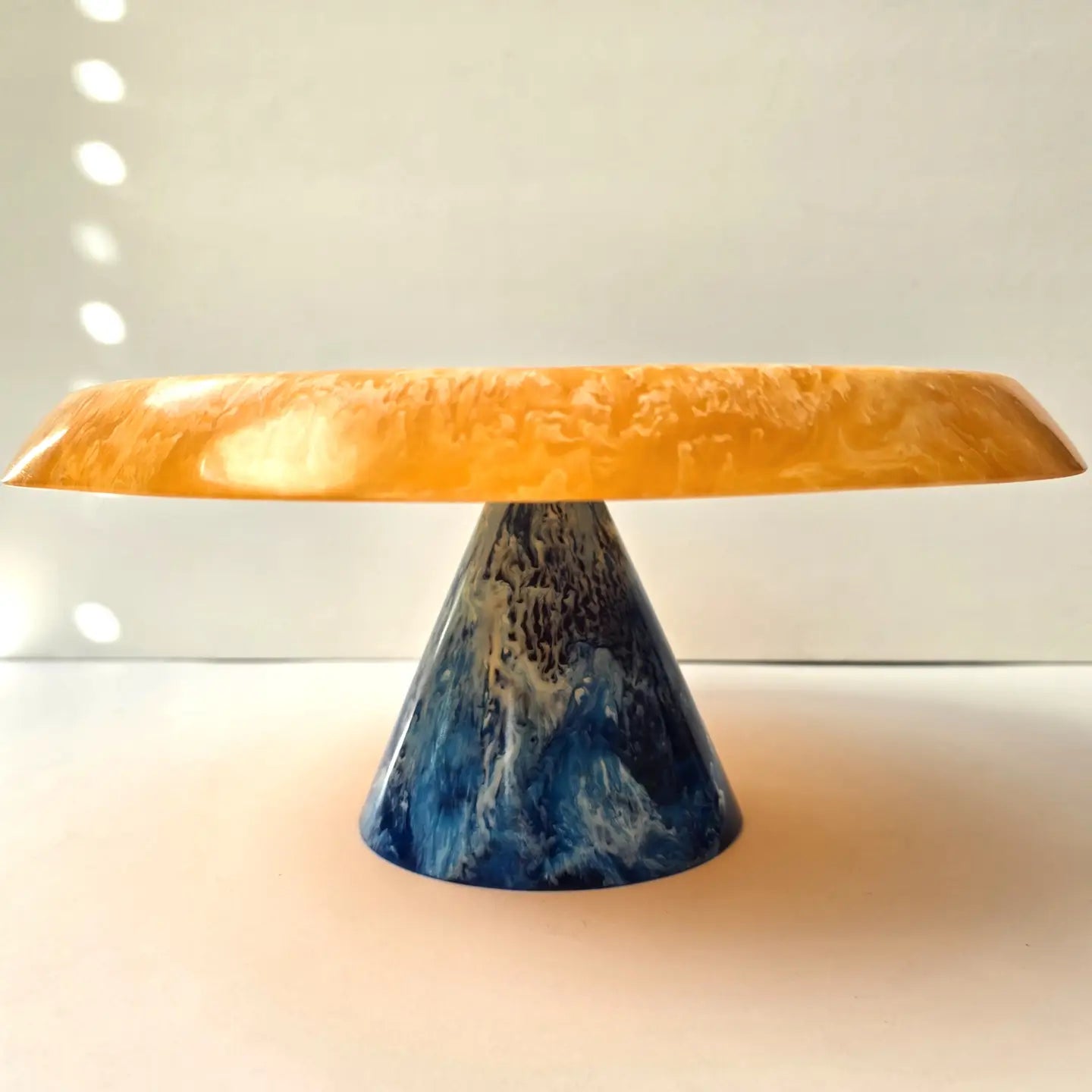 Gibb & Daan Orange Hand Poured Resin Cake Stand - Blue Base