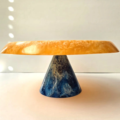 Gibb & Daan Orange Hand Poured Resin Cake Stand - Blue Base