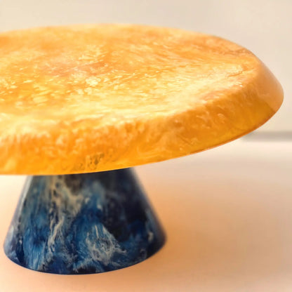 Gibb & Daan Orange Hand Poured Resin Cake Stand - Blue Base