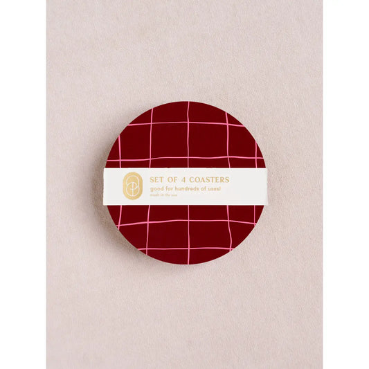 One & Only Paper - Pink & Burgundy Plaid Coaster