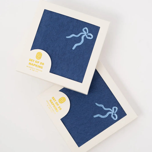 One & Only Paper Co - Navy Bow Beverage Napkin Set - Set of 20
