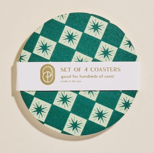 One & Only Paper Co - Green Checkered Star Coasters - Set of 4